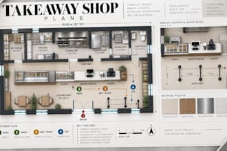 design takeaway shop floor plans, kitchen layouts with customer flow