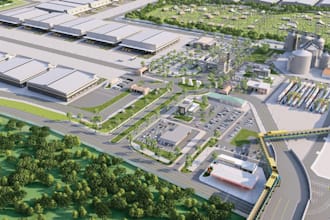 remodel data center building, manufacturing building plan, robot factory render