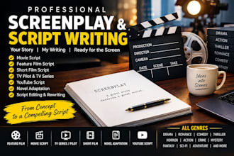 be your script writer, movie script, screenplay scriptwriting, novel adaptation