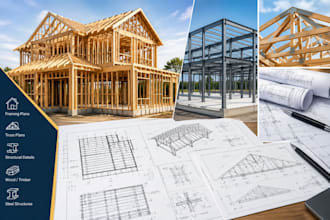 design timber, steel or wood structure, framing and trusses plan