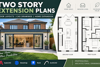 create two story home extension floor plans layouts cad drawings