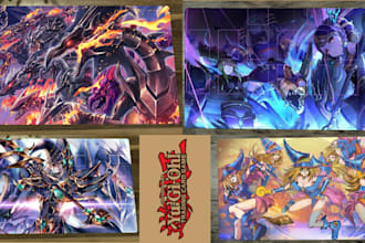 design custom playmat illustration for tcg, mtg, pokemon trainer, board game art