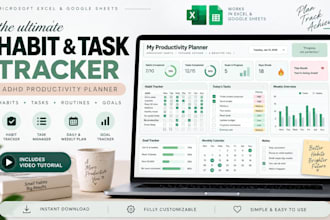 create habit task tracker google sheets excel adhd productivity planner