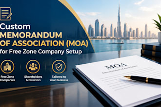 draft custom memorandum of association moa to clear free zone company setup