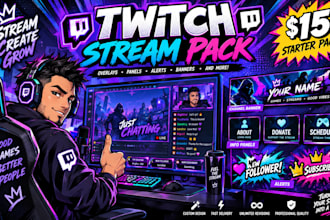 design twitch overlays, banner, panels, and alerts for your stream