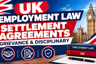 draft UK settlement agreements, grievance letters and disciplinary documents