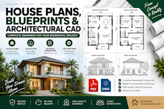 draft detailed house plans, blueprints, and architectural cad drawings