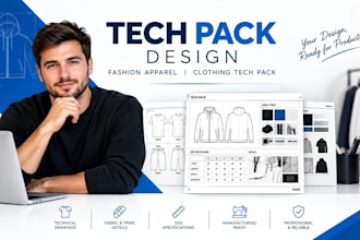 create tech pack design, fashion apparel, clothing tech pack