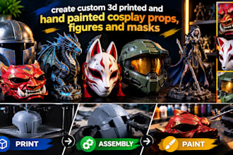 create custom 3d printed and hand painted cosplay props, figures and masks