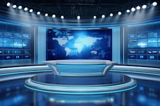 do 3d podcast room, 3d studio room, 3d podcast studio, 3d talk show design