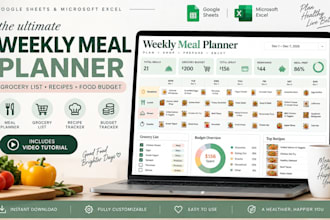 create a weekly meal planner spreadsheet in excel google sheet with grocery list