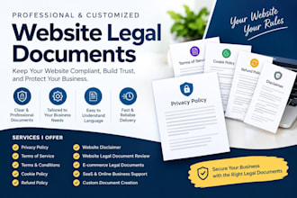 draft privacy policy, terms of service and website legal documents