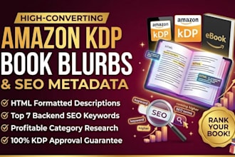 write amazon kdp book description and seo keywords, kdp book blurb