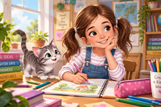 illustrate your childrens storybook with colorful characters