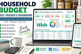 automated household budget stock tracker and inventory dashboard in excel sheet