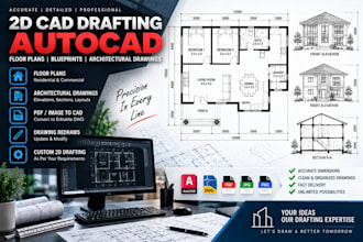do 2d cad drafting, autocad floor plans, and architectural blueprint drawings