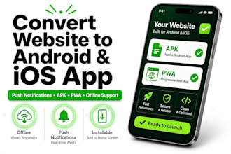convert website to android and ios app with push notifications using webview