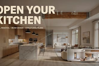 design structural plans for kitchen wall removal and open concept remodeling