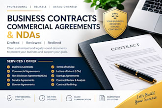 draft, review and redline business contracts, commercial agreements and ndas