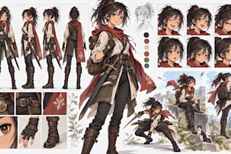 design professional character concept art, expression sheet and turnaround