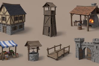low poly 3d game assets props environment object weapons buildings terrain model
