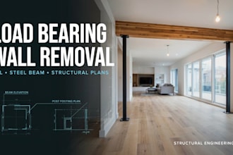 design load bearing wall removal plans with lvl or steel beam calculations