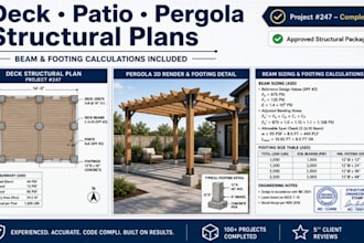 design deck patio pergola structural plans with beam and footing calculations