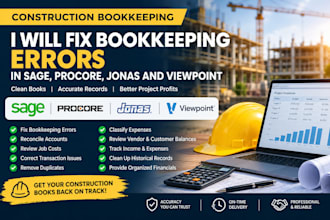 fix construction bookkeeping errors in sage, procore, jonas, cmic and viewpoint