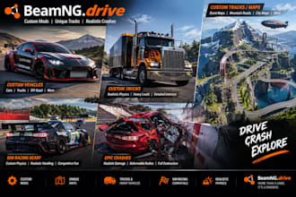 custom beamng drive mods, vehicle, beamng track, truck, sim racing car crash