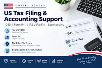manage US tax filing 1040 1040 nr 1120 and 941 returns with accounting
