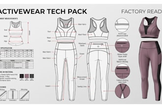 design fashion clothing tech pack, activewear design, gym, sportwear, sport bras