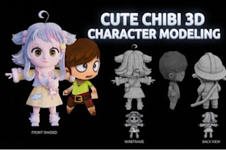 create cute chibi 3d character modeling and stylized rendering