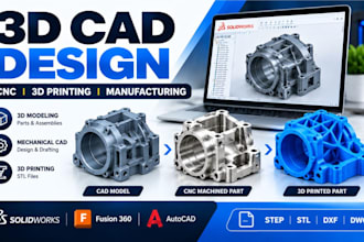do 3d cad design, modelling for cnc and 3d printing
