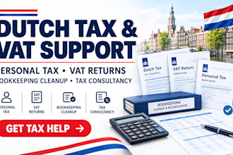 handle dutch tax consultancy, personal tax, vat returns and bookkeeping cleanup