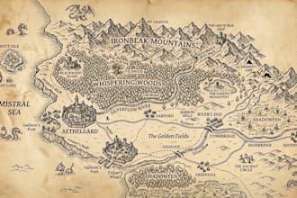 draw hand drawn fantasy map, table top rpg and adventure map