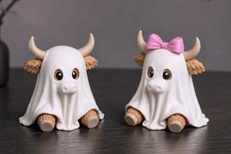 turn 3mf to stl,model lovers forhalloween decor,ghost cow figure for 3d printing