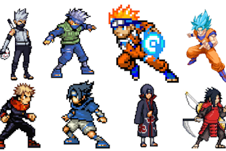 create pixel art characters game sprites, sprite sheets animation tile sets