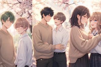 draw custom bl webtoon style cover art or a romantic anime boys love ship oc