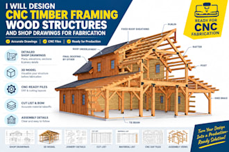 design cnc timber framing, wood structures and shop drawings for fabrication