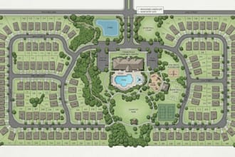 render community site plan, neighborhood and subdivision layout and amenity map