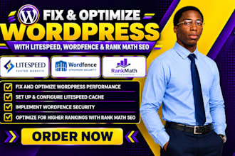 fix and optimize wordpress with litespeed, wordfence, rank math SEO