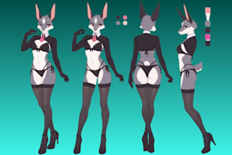 draw furry reference sheet and fursona for character design