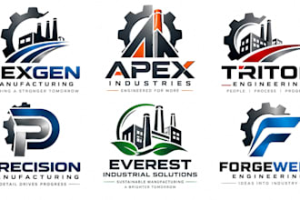 design industrial, factory, engineering and manufacturing logo
