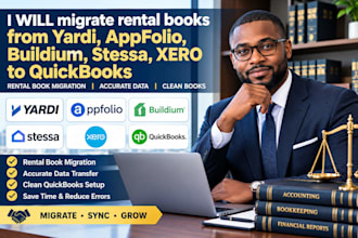 migrate rental books from yardi, appfolio, buildium, stessa, xero to quickbooks