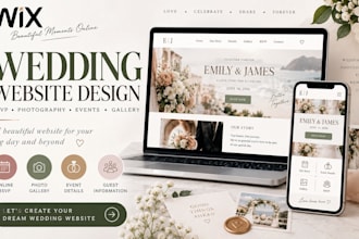 design wix wedding website with rsvp, wix photography website, events or gallery
