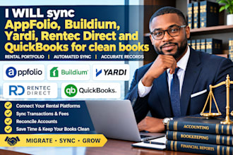 sync appfolio, buildium, yardi, rentec direct and quickbooks for clean books
