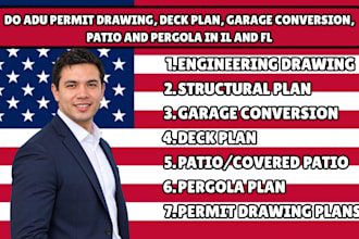 do adu permit drawing, deck plan, garage conversion, patio and pergola in il fl