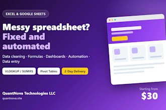 do excel data cleaning, excel dashboard and google sheets automation