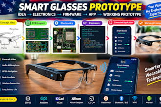 develop smart glasses prototype, wearable pcb, esp32, arduino, firmware and app