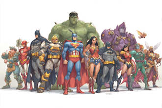 design comic style superhero group art with custom